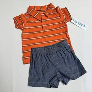 Carter's Polo Shirt & Shorts Set Baby Boy Size 3 Months Orange, Blue